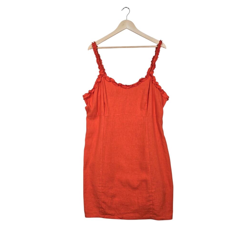 Forever 21 Linen Blend Dress Mini 2X Orange Ruffle Strap Resort Vacation